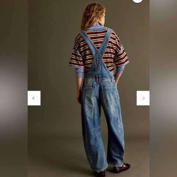 Free People Blue Denim Overalls - Barrel Leg Size L. NWOT - Picture 2 of 6